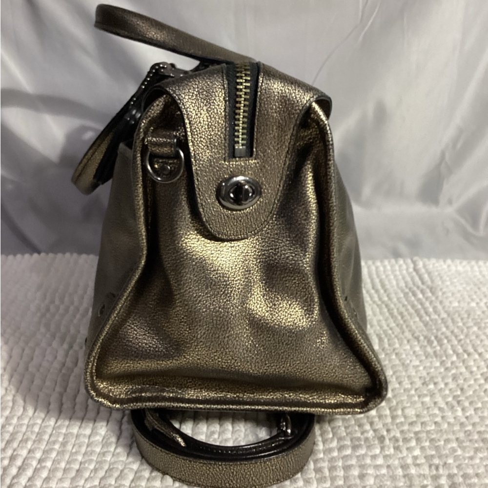 COACH Rhyder 33739 Metallic 2 Tone Leather Satchel Carryall Bag with Long Strap - Picture 7 of 12